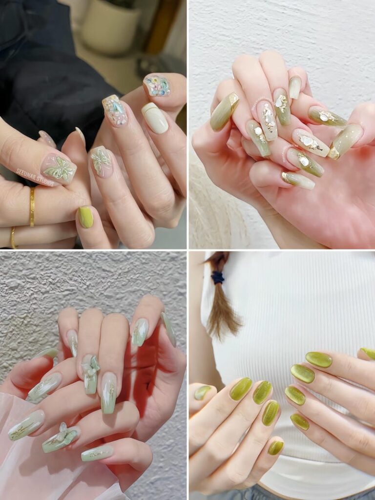 Mẫu nail màu xanh bơ đẹp, sáng tay