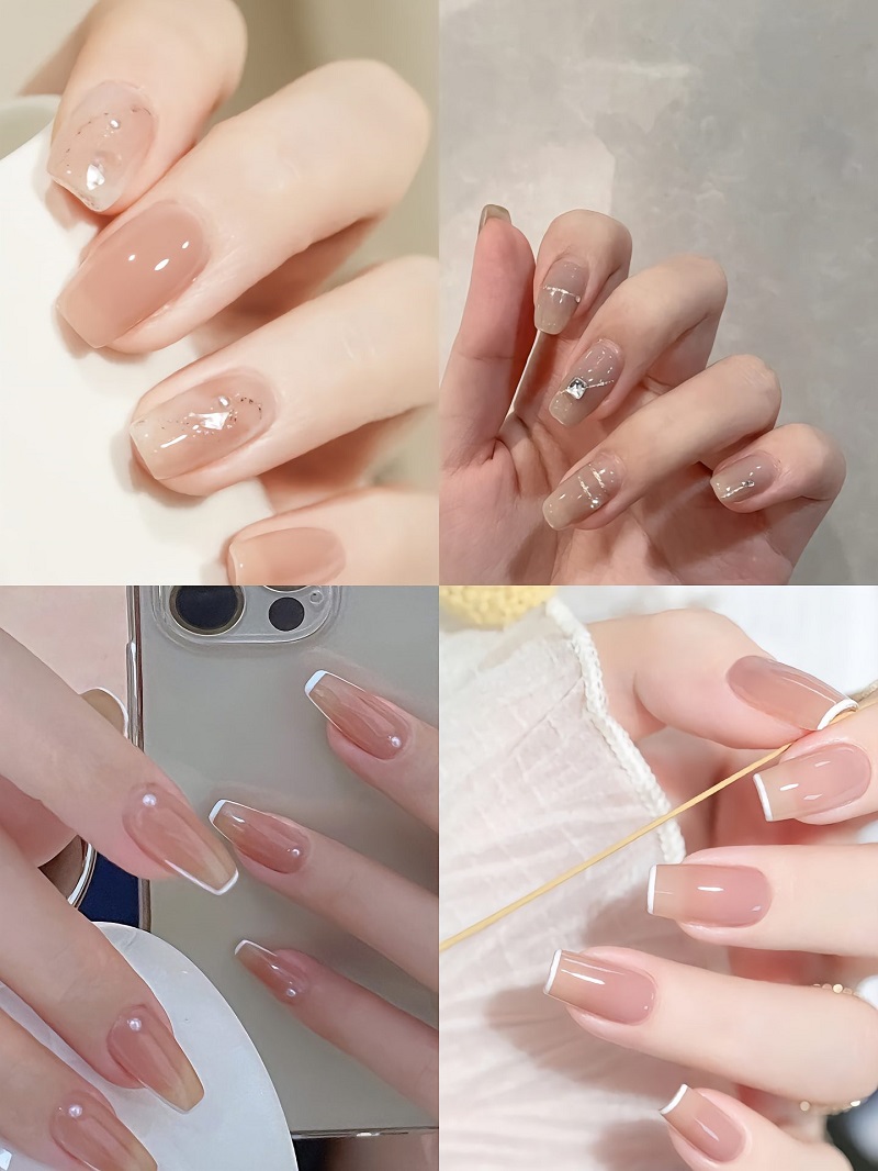 Mẫu nail mùa thu đính đá đơn giản