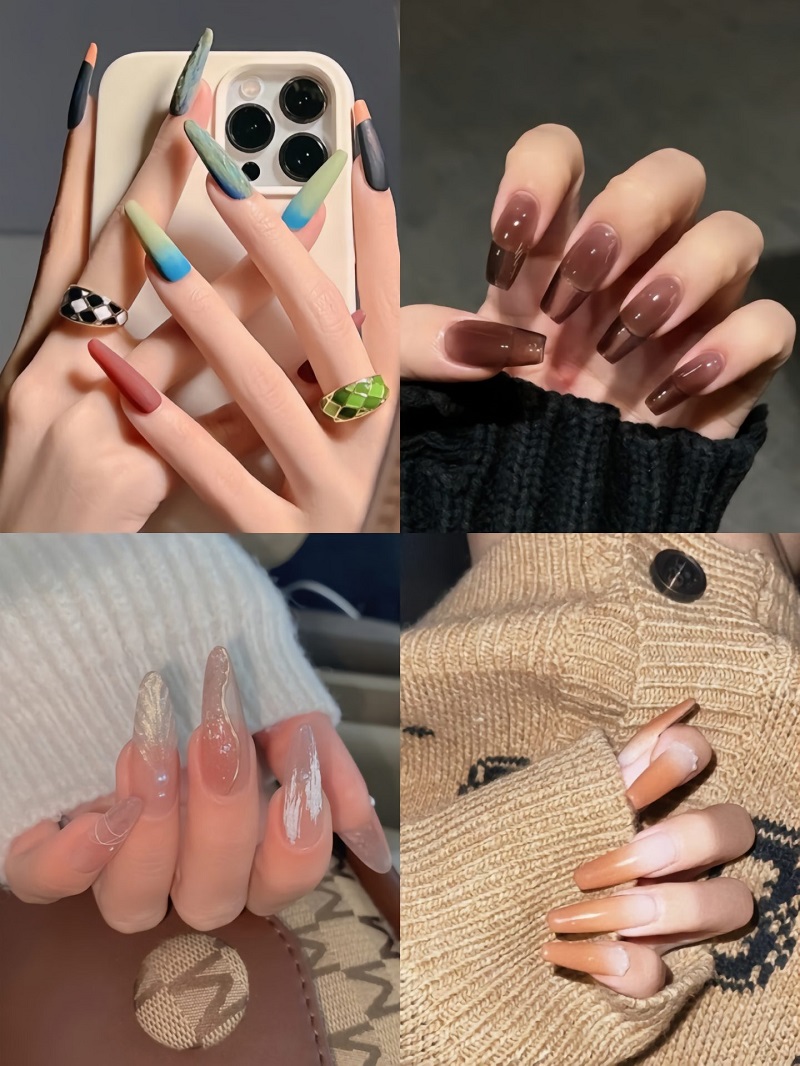 Mẫu nail mùa thu form dài đơn giản