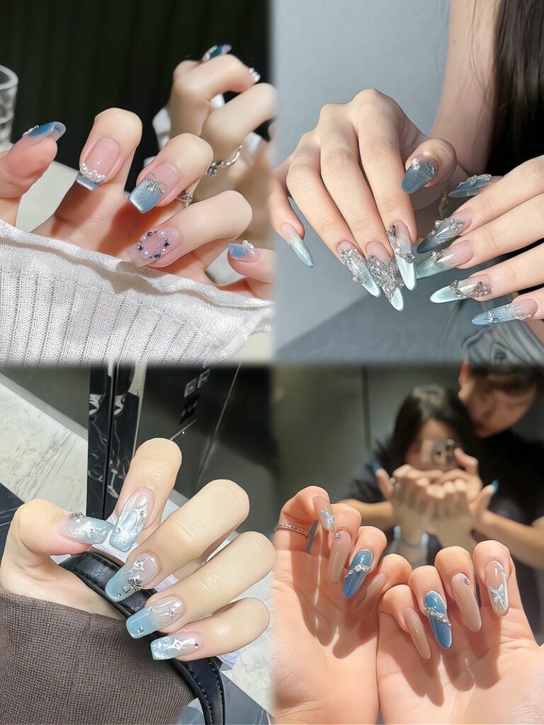Những mẫu nail màu xanh ngọc đẹp