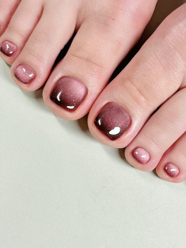 Ảnh mẫu nail mắt mèo ombre đen hồng dành cho móng ngắn