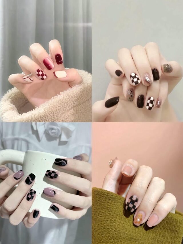 Mẫu móng kẻ caro đen trắng