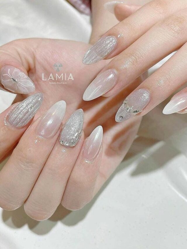 Mẫu nail cô dâu form nhọn ngắn đẹp