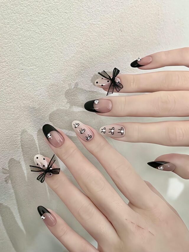 Mẫu nail hàn quốc đính nơ xinh xắn