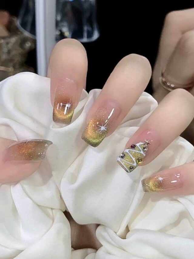 Mẫu nail mắt mèo cực quang trang trí noel