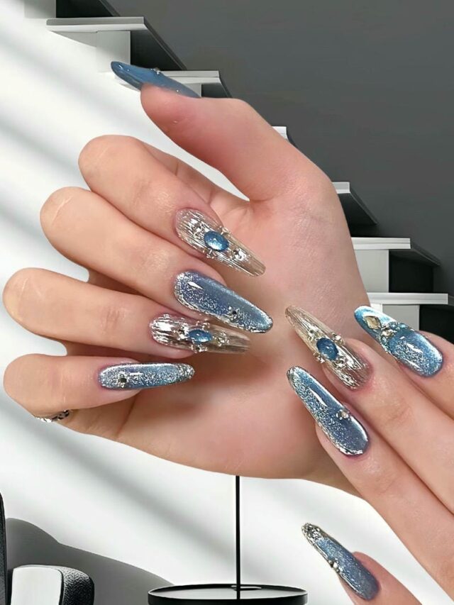 Mẫu nail mắt mèo xanh sang chảnh