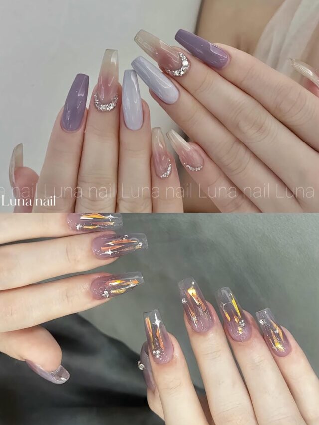 Mẫu nail màu tím đơn giản, sáng tay