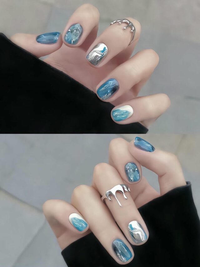 Mẫu nail tráng gương xanh dương đẹp