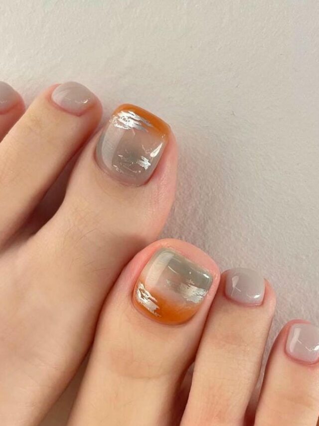 Nail chân ombre màu thạch họa tiết tráng gương nhũ bạc