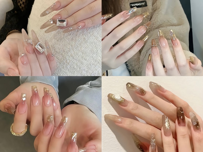 Mẫu nail mùa thu đính đá sang chảnh, hot trend