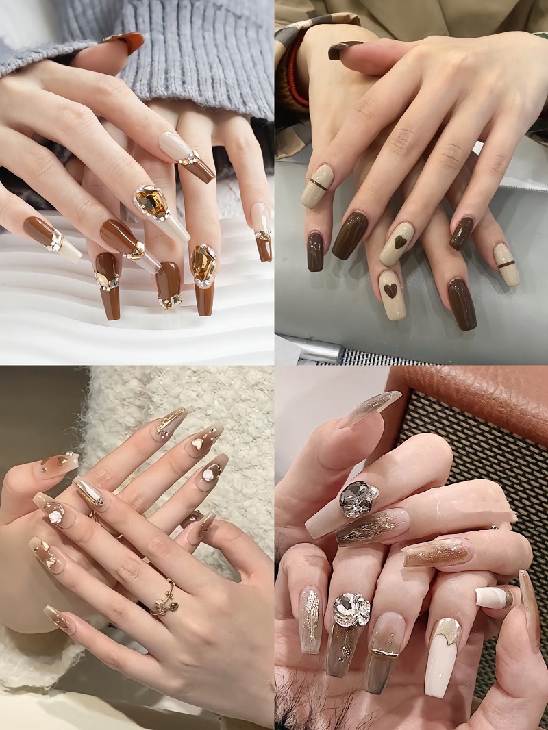 Mẫu nail mùa thu đính đá siêu đẹp, cute