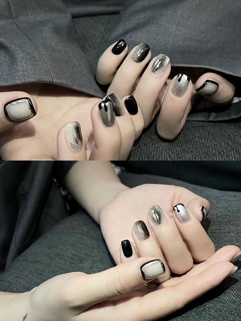 Mẫu nail mùa thu tone đen trắng