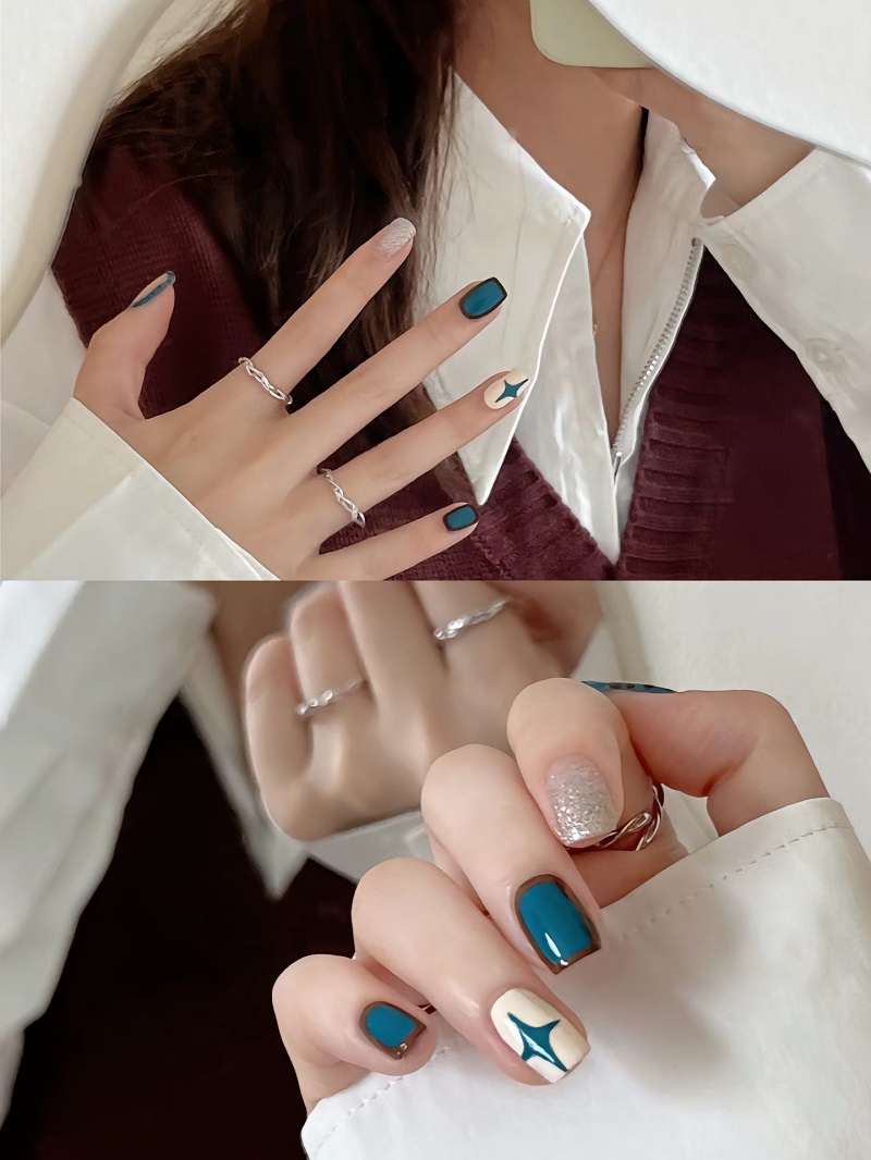 Mẫu nail mùa thu form ngắn, xinh xỉu
