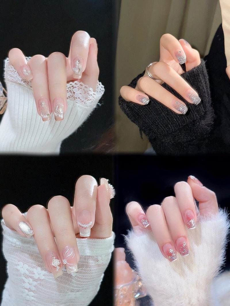 Mẫu nail mùa thu đính kim cương 