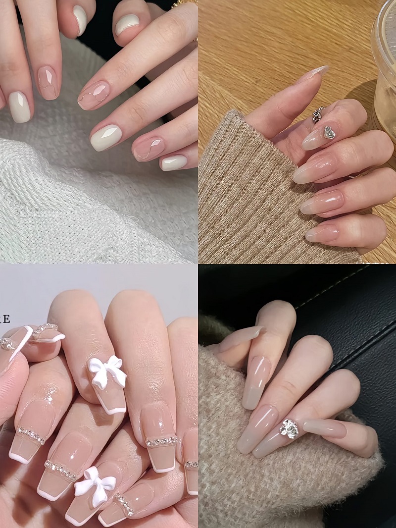 Mẫu nail mùa thu đính nơ, đính đá siêu xinh