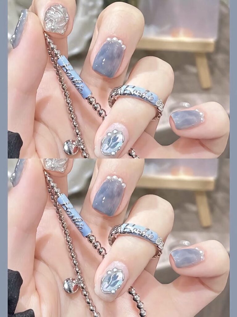 Mẫu nail màu xanh dương mix màu xinh xắn