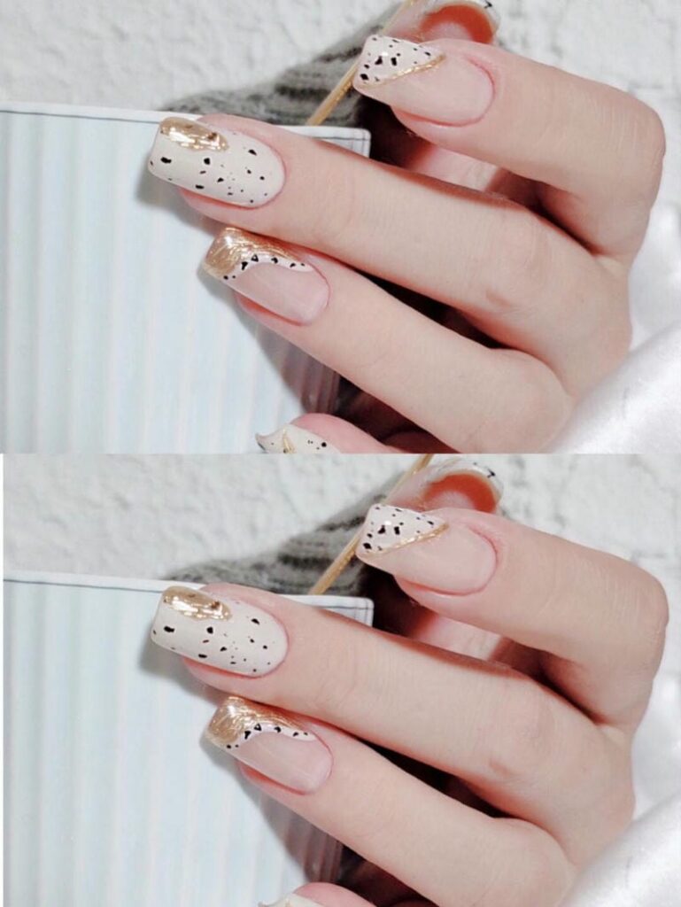 Nail trứng cút kết hợp tráng gương đầu móng