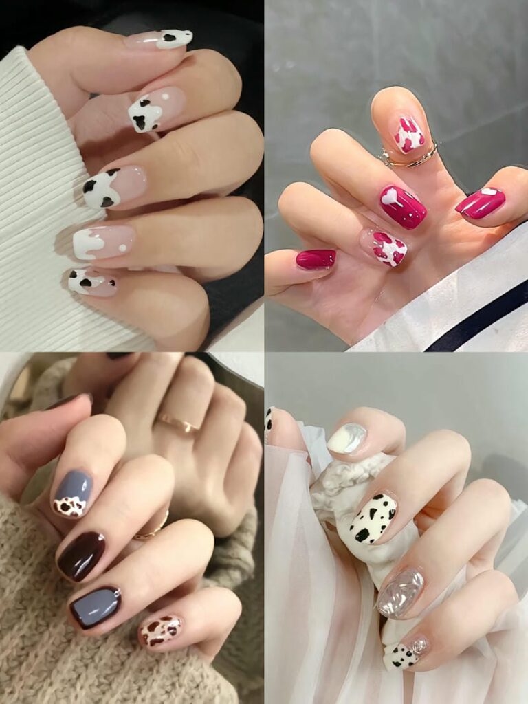 Những mẫu nail vẽ bò sữa nhiều màu xinh xắn