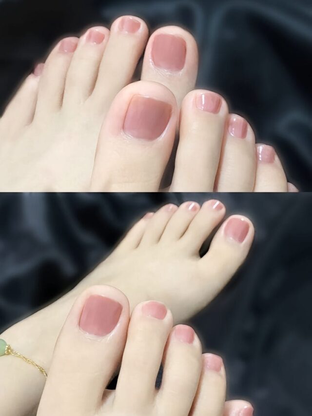 Ảnh mẫu nail chân màu hồng nude đơn giản