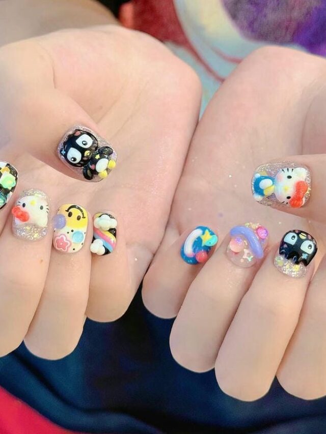 Ảnh mẫu nail mèo Kitty cùng nhiều hình vẽ đáng yêu cho móng ngắn