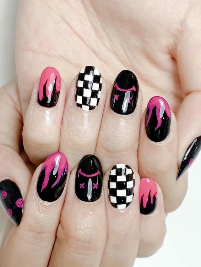 Mẫu nail tay kẻ caro design phong cách cá tính