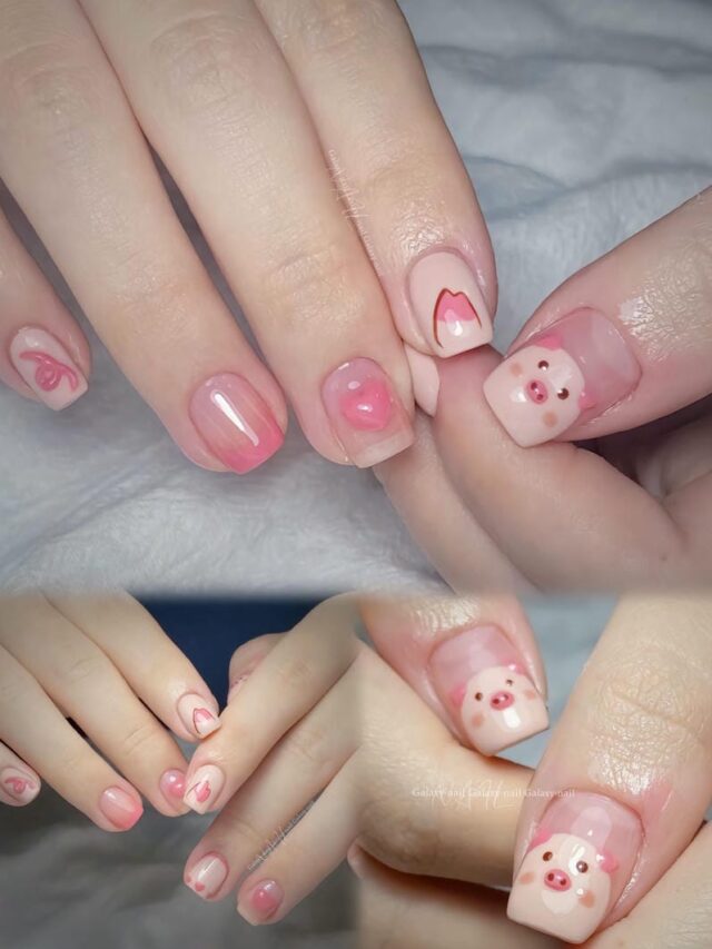 Mẫu nail vẽ con heo đẹp, dễ thương