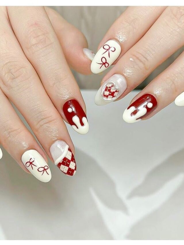 Nail họa tiết kem chảy tông đỏ kem nổi bật